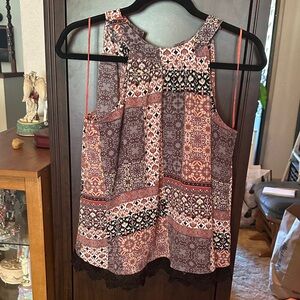 Elodie Multicolor Patterned Halter Tank Top with Lace